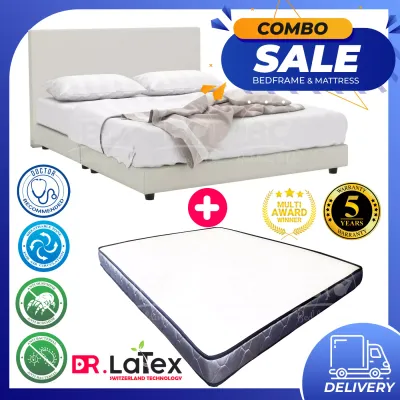 [FREE GIFT 1 X RM99 T-SHIRT] *Latest Promotion* Combo Set Snowy Divan Swiss Foundation BedFrame Set With Dr.Latex 5 Inch HD Latex Foam Posture Mattress Tilam