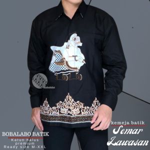 Hem Batik Cowok Lapis Furing | Kemeja Pria Lengan Panjang | Batik Semar Lawasan Ireng Bahan Katun Halus Premium