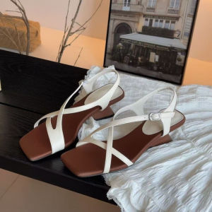 [Free Shipping] 2026 Summer Open-Toe Versatile Square-Toe Roman Sandals Vintage Cross-Strap WomenS Shoes WomenS Single-Strap Buckle Sandals