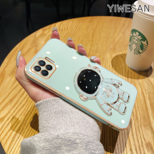 YIWESAN Casing Ponsel untuk OPPO A93 F17 Pro Reno 4F Reno 4 Lite Reno 5 5K Reno 6 Find X3 Lite 5G Case lembut astronot lipat dudukan Casing ponsel HP lensa penuh pelindung silikon Softcase pelindung kreatif Kesing