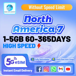 North America 7 eSIM Ultra 5G 60-365 Days 1-5GB Data | Instant 24h Email Delivery | High Speed Travel ⚡ eSIM Card