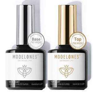 Modelones Gel Top Base Coat Set 2 Pcs Gel Nail Polish No Wipe Gel Clear Top Coat Nail Lamp Need Long Lasting Shiny 10ml Gifts for Women