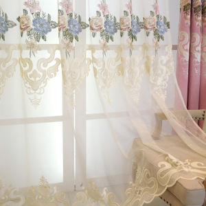 AnneyOneDecor European Style Window Curtains for Living Room Embroidered Luxury Drapes Delicate Thick Pink/Blue Thermal Insulated Draperies Blackout Curtains for Bedroom