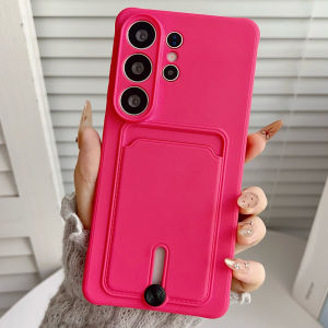 Colorful Push Hole Sliding Card Holder Silicone Casing or Samsung Galaxy S26 S25 S24 S23 Plus Ultra Edge FE 5G Phone Case Shockproof Soft Cover for Galaxy S26+ S25+