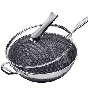 New Non-Stick Pan Double-Sided Honeycomb 304 Stainless Steel Wok Without Oil Smoke Frying Pan Wok Without Phosphorus
