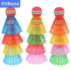 [COD] EHBqna SPORTS ลูกแบดมินตัน EVA 12ชิ้นขนนกไนลอนสีรุ้งสำหรับเล่นเกมกีฬา