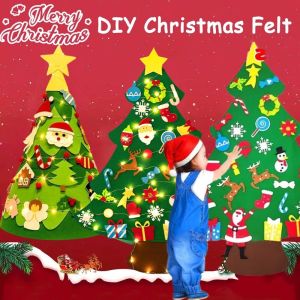 DIY Felt Christmas Tree 3D with LED String Wall Hanging Decorations Toys Kids Creativity Xmas Gift