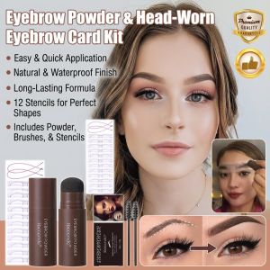 [3D Eyebrow/Quick-Fix Brow] Head-Mounted Eyebrow Card Stamp Eyebrow Powder Set Natural Modification Waterproof Sweat-Proof Flawless Arch Maker Adjustable Brow Stamp Shaping Kit with Precision Card