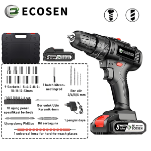 ECOSEN Mesin Bor Baterai Tangan 399VF Cordless Drill Batterydrill Cordless Electric Drill