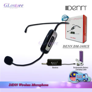 DENN ULTRA HIGH FREQUENCY UHF WIRELESS HEADSET MICROPHONE  DM-340US  MIKROFON TANPA WAYER KEPALA UNTUK IMAM MASJID SURAU DENN DM-340US
