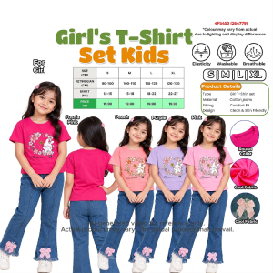 Girls T-Shirt Kids Cotton Short Sleeve Round Neck Cute Rabbit Flower Print Casual Top S-XL