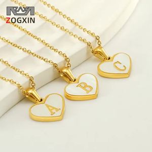 AE26 English letter heart-shaped shell necklace for women European and American style versatile stainless steel jewelry with letter pendant