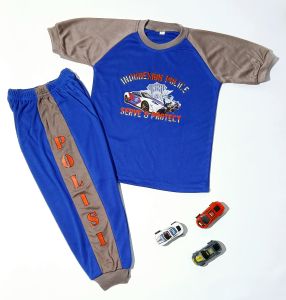 Baju Setelan Anak Lengan Pendek Celana Panjang Import Terbaru 2025 Basic Korean Style Usia 1 - 10 Tahun Bahan Polyester Halus Adem Dan Nyaman  Motif Polisi Big Size Beast Quality