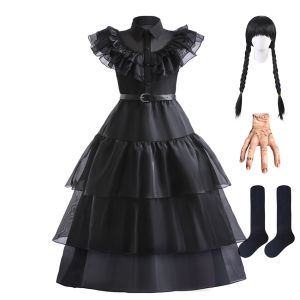 Girl Adams Cosplay Costume Children Halloween Party Disguise Outfits Kids Black Evil Witch Dress Layered Tulle Princess Clothes
