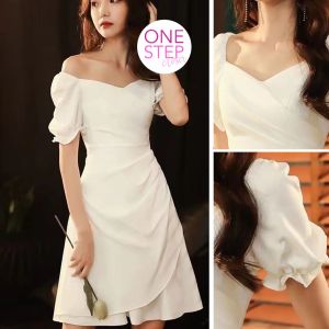 Aline Dress Sabrina Scuba Lengan Puffy Wanita Korea Style (B1-012-6712)