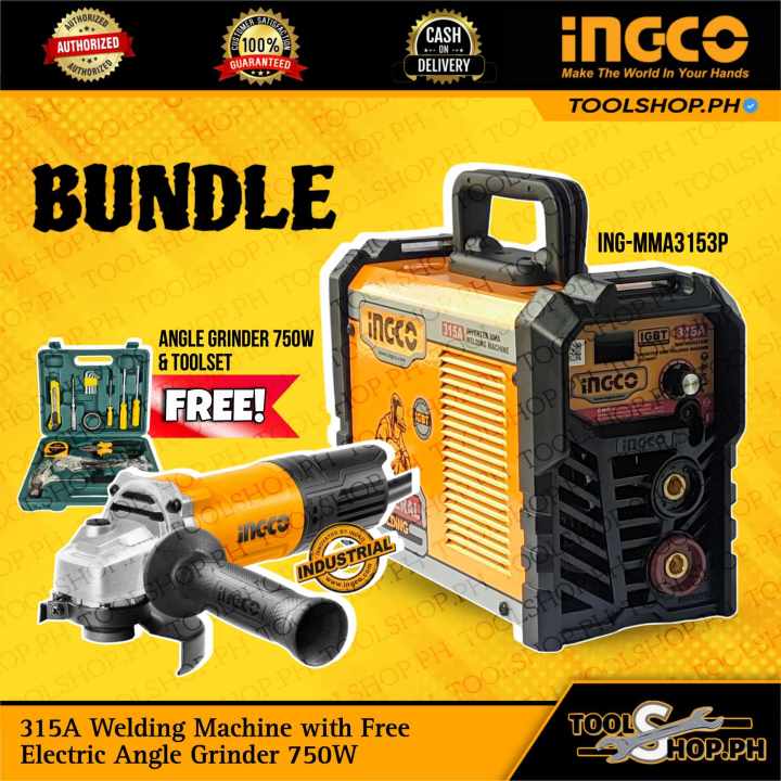 INGCO / WADFOW 315A/320A Inverter Welding Machine ING-MMA3152P Free INGCO Angle Grinder 750w AG750282 free toolset