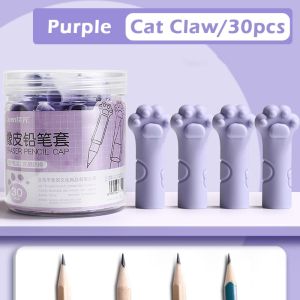 SHIRUI 30pcs Dual-purpose Eraser Pencil Cap Cat Claw Shape Pencil Protective Case High Quality Pen Tip Protector Students