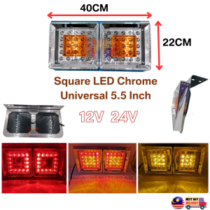 Square LED Chrome Universal 12V/24V 5.5 Inch Tail Lamp For Lorry Truck Trailer Lampu Lori Belakang