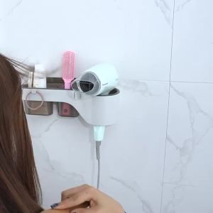 AE No-drill hair dryer holder with suction cup wall-mounted bathroom storage rack toilet hair dryer organizer