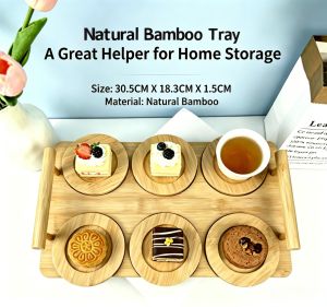 Natural Bamboo Tray Set | Handle Cup Holders INS Style Ideal for Tea & Dessert Serving at Home & Hotel & Party纯天然竹制杯托