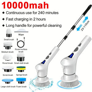 SHARP 9 in 1 Multifunctional Electric Cleaning Retractable Rechargeable Cordless Electric Spin Scrubber 90-120cm Extendable Cordless Electric Bathroom Brush Floor Scrubbing Brush