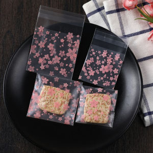 100pcs Cherry Blossoms Floral Cookie Packaging Bag Candy Cookie Plastic Pastry Self-Adhesive Wrapper