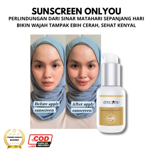 Onlyou Sunscreen Wajah SPF 50+PA++ Tahan Air dengan Tocopherol & Xanthan Gum - Kemasan Botol Putih Premium
