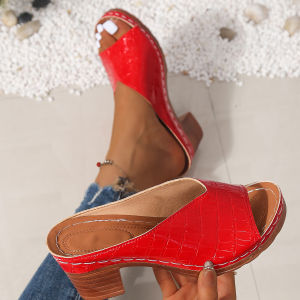 [Free Shipping] Plus-Size WomenS High-Heeled Sandals 2026 Summer New Collection Wedge Heel Stone Pattern Slip-On Design Lightweight And Suitable For Outdoor Wear