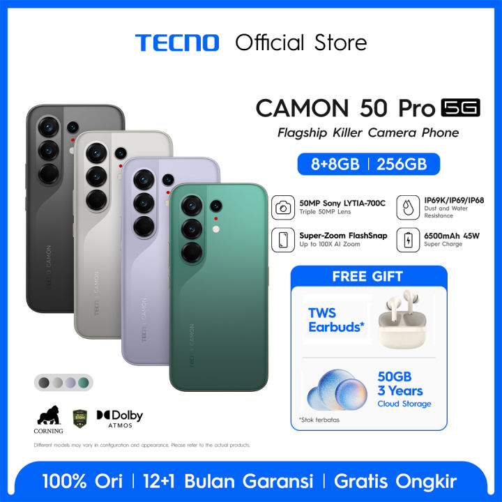 [5x SUPERZOOM FLASHSNAP] TECNO CAMON 50 PRO 5G 8GB+8GB*/256GB, 50MP Sony LYT-700C, 50MP 3x Telephoto Camera, MediaTek Dimensity 7400 Ultimate 5G, IP69K, 6500mAh, Android 16, camon50pro | Lazada Indonesia