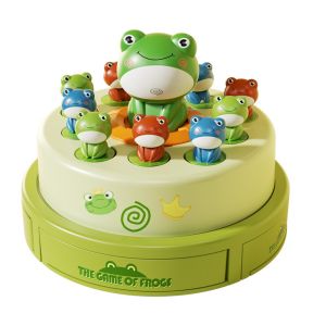 SHEBE668 Cartoon Design Frog Bounce Game Electric Music Light Interactive Training Frog Pop Up Game Funny Toy Hand Eye Coordination Launch Frog Game Montessori Learning