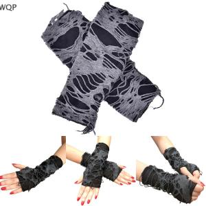 [WQP Fashion Store] Flash Sale Jewelry A Pair Gothic Arm Warmer Fingerless Beggar Punk Halloween Gloves Hole Cosplay