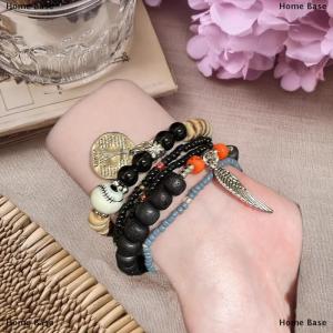 [COD] Home Base 5pcs Bohemian Multi-Layer Rice Bead Bracelet Wings Pendant Elastic Rope Bracelet Ethnic Style Jewelry