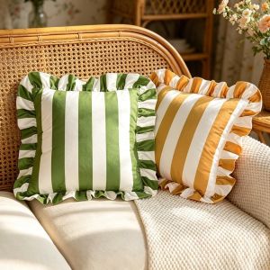Q-1151 STORE Striped Pillow Case Cover Velvet Lotus Leaf Skirt Edge Cozy Cushion Cases High Quality Soft Pillowcase Couch Bedroom