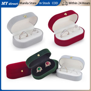 [Fast Shipping] Portable Velvet Ring Box Double Slot Jewelry Packaging Case For Wedding Engagement Wedding Rings Earrings Storage