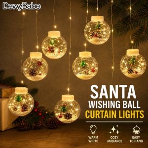 Led Christmas Santa Wishing Ball Curtain Fairy Lights 3M 10 Pcs Ip54 For Home Bedroom Party Wedding Festival Decoration