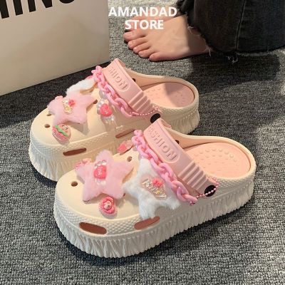 [Qiaoduo cute and fashion women soft bottom hollow out sandals non-slip and anti-smell flat sandals thick bottom fashion beach shoes,QiaoYiLuo EVA non-slip and deodorant soft-soled hole shoes slippers women's outer wear student dormitory thick-soled cool slippers,]