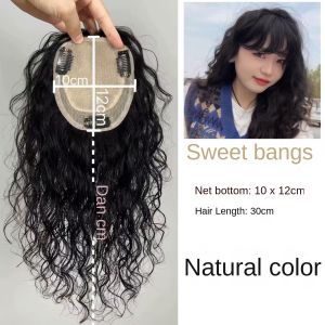 10*12-30cm 100% Human Hair Piece Curly Hair Black And Dark Brown Hair Topper Hair Replacement Cover White Hair Breathable And Lightweight Wig Increase Hair Volume For Woman