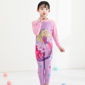 Kids Summer Fashion One-piece Longsleeve Rashguard High Quality Dri-Fit Summerwear Swimming Costume Rashguard with Cap for Kids Girls