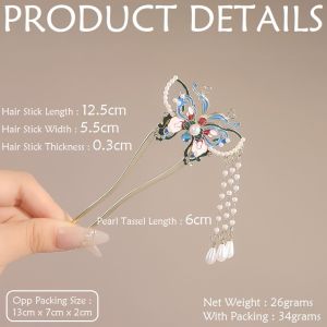 F4 Jepit Rambut Sanggul Tusuk Konde Rumbai Tassel Hanfu U-Shaped Pearl Flower Hair Fork TBRM