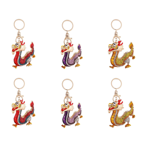 Pack of 2 Rhinestones Dragon Keychains Pendant Decorative Chinese Symbol Keyring Accessory for Handbags Backpacks