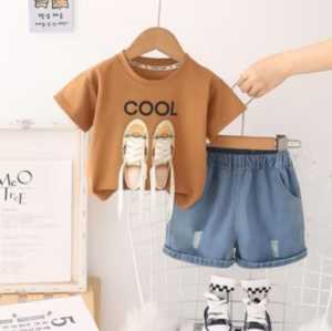 Setelan Baju Anak Laki-laki Denim Cool Shoes Usia 1-5 Tahun Terbaru