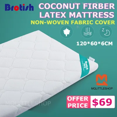 [SG SELLER] Brotish Coconut Fiber Latex Mattress 120*60*6CM Bed Breathable Fast-Dry Detachable Washable Cover