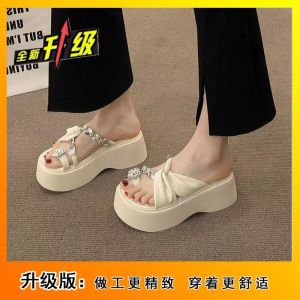 Free Shipping Thick-Soled Platform Sandals For Women Perfect For Summer Wear New Style Fashionable Toe-Post Design Rhinestone Embellishments High-Heeled Sandals To Pair With Dresses