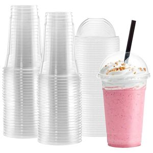 100PCS/Set 500ML Plastic Cups with Dome Lids for Iced Cold Drink Coffee Tea Smoothies Sodas Water Party Disposable Cup Tableware2026