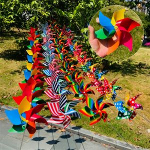 MADEWITH 10pcs Plastic 6 Leaves Pinwheels Colorful Handmade Suspension Windmill Outdoor DIY Decorational Pinwheel Yard and Garden