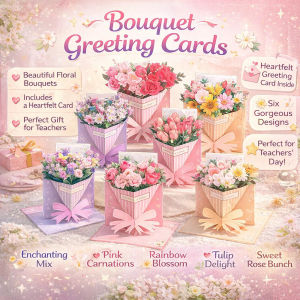 Valentines Day 3D Handmade Card Flowers Foldable Pop Up Greeting Cards Birthday &amp Teachers Day Greeting Card