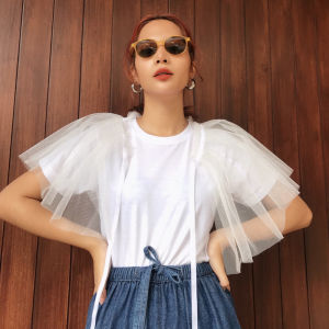 iCONiC WHITE TULLE RUFF T-SHIRT #5470 เสื้อยืด สีขาว แขนสั้น ระบายคอ ผ้าทูลล์ คลุมไหล่ เสื้อยืดผญ เสื้อยืดผช เสื้อยืดแฟชั่น เสื้อยืดไฮโซ เสื้อยืดระบาย
