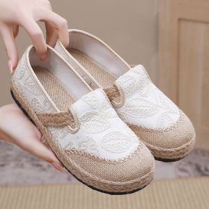 IELGY 2025New Slip-on Fisherman Shoes Womens Vintage Style Linen Round Toe Casual Cotton Linen Shoes Mules