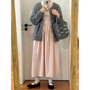 Ballet-style sweet bow cute vertical stripe washed cotton Korean shop owners casual versatile storage bag mommy bag