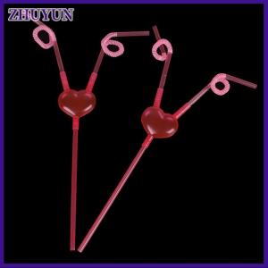 ZHUYUN Love Heart Double Straw Unique Flexible Drinking Tube Straws Bar Accessories